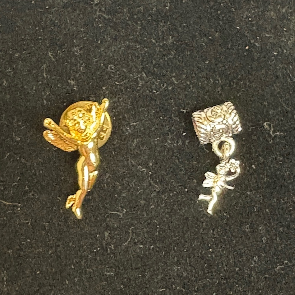 Gold Tone and Silver Tone Fairy Charm and Pin Set
